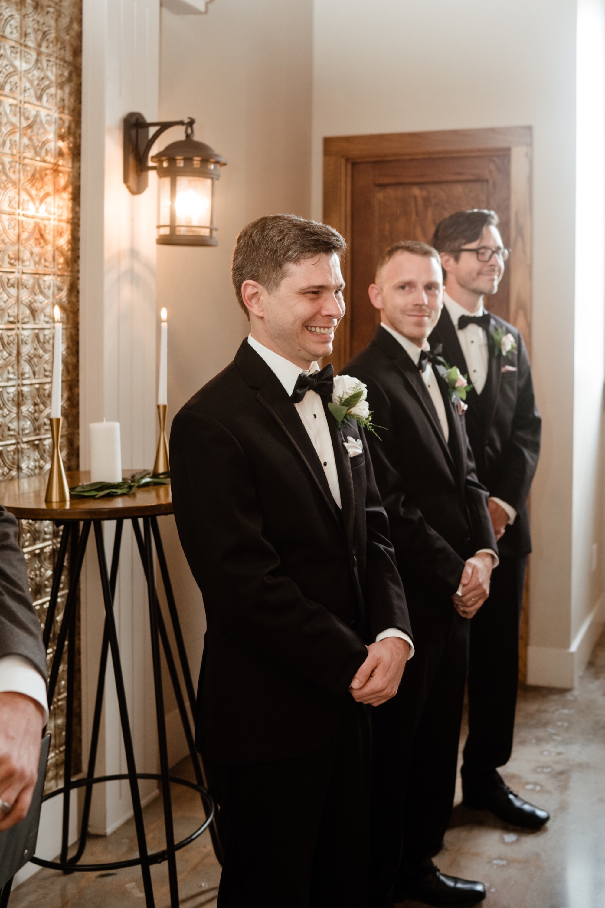 groom sees bride for the first time during 8th and main wedding