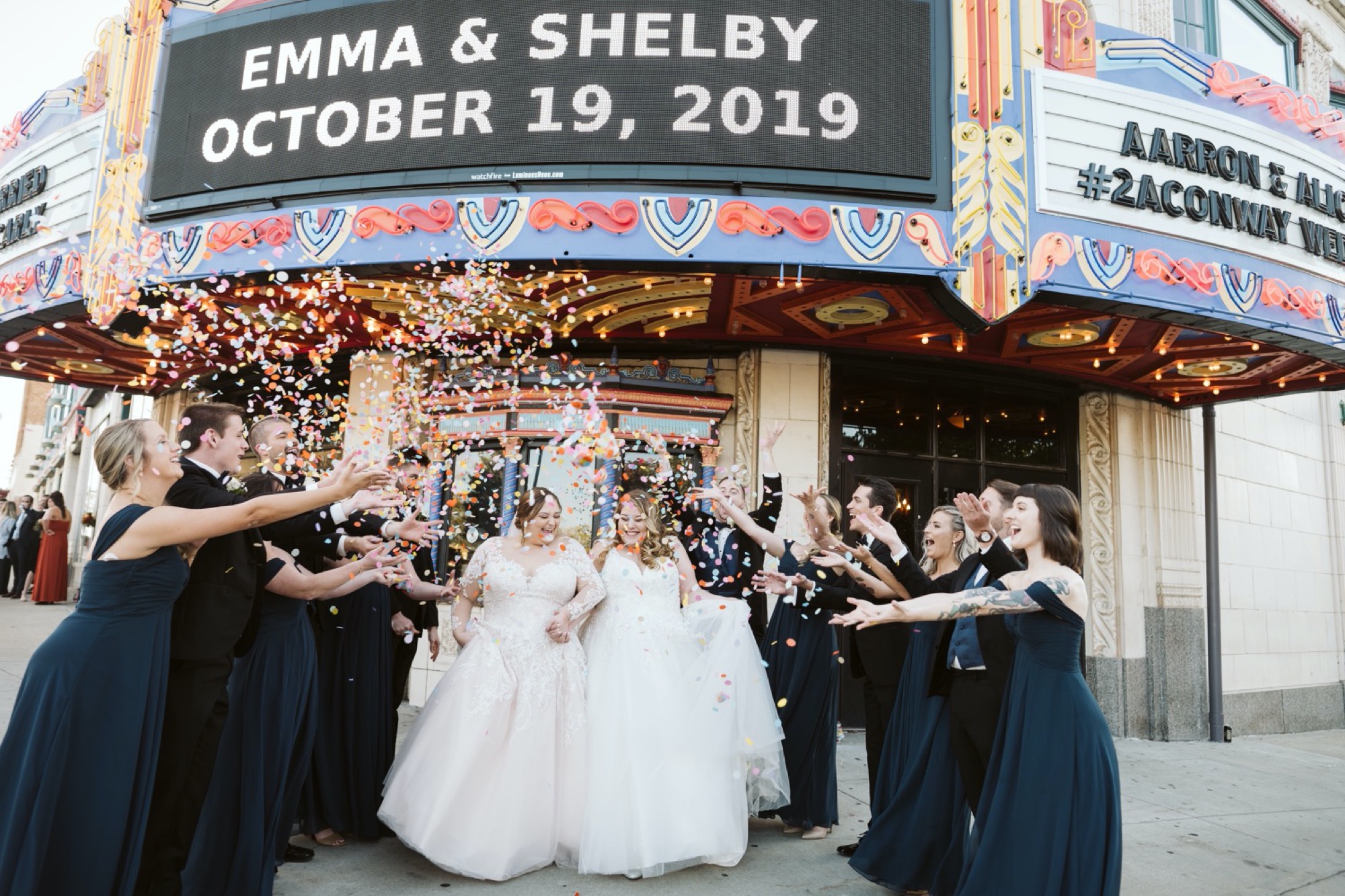 wedding exit at uptown theater with biodegradable confetti
