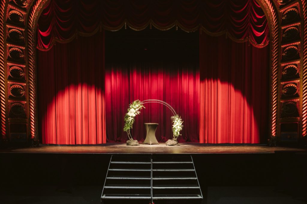 stage setup for uptown theater wedding