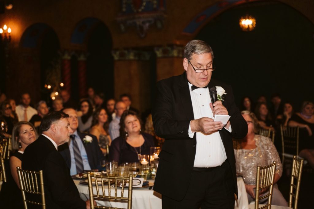 dad gives toast at uptown theater wedding