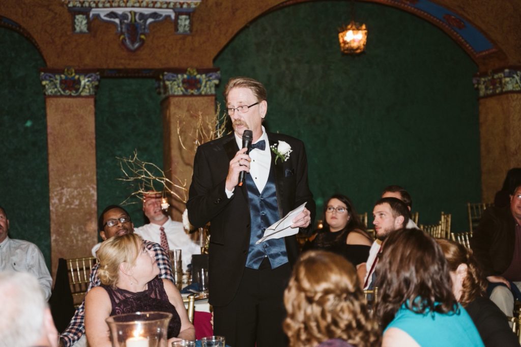 dad gives toast at uptown theater wedding