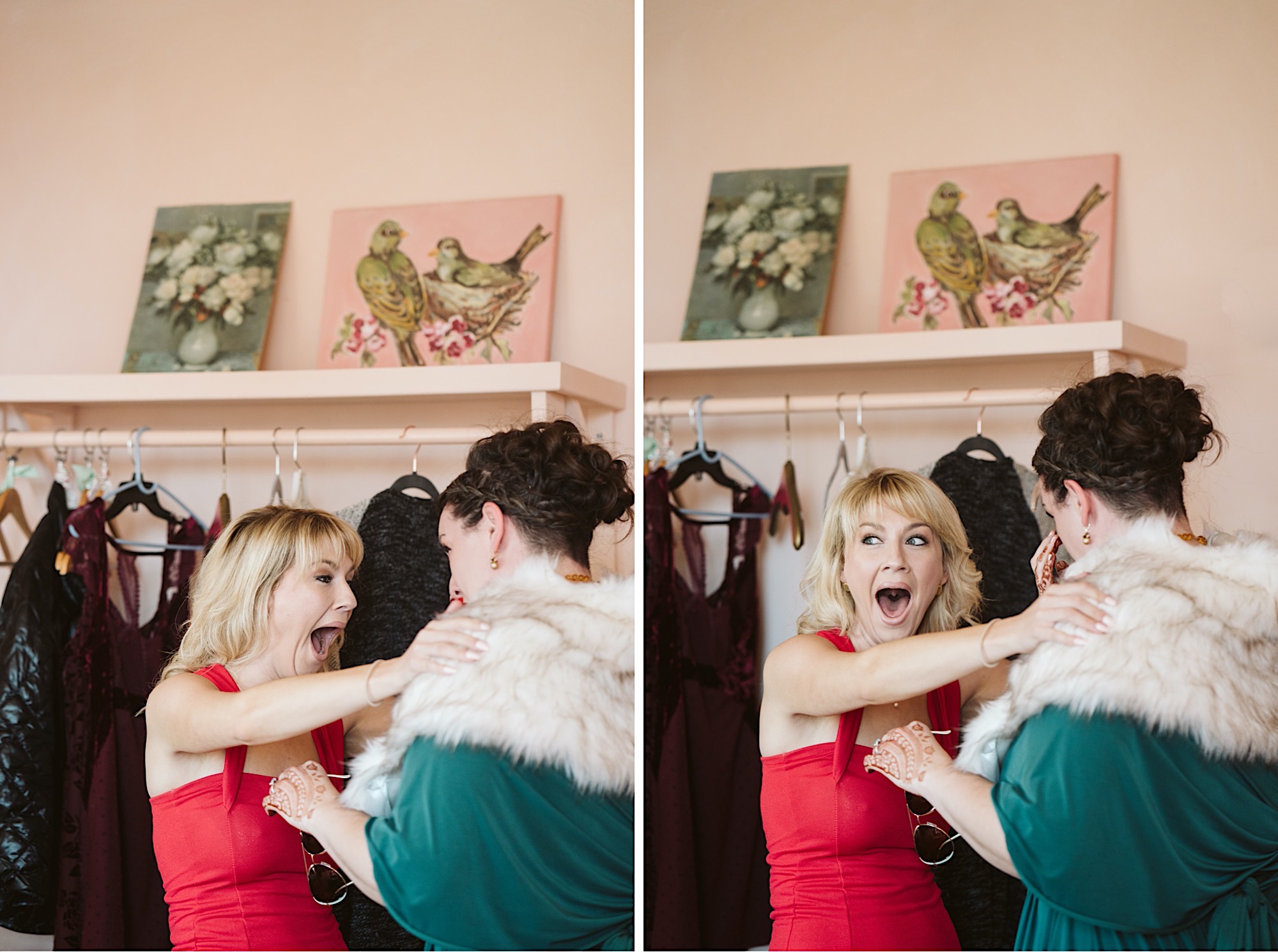 guest sees bride for the first time at bride and bauer sustainable wedding