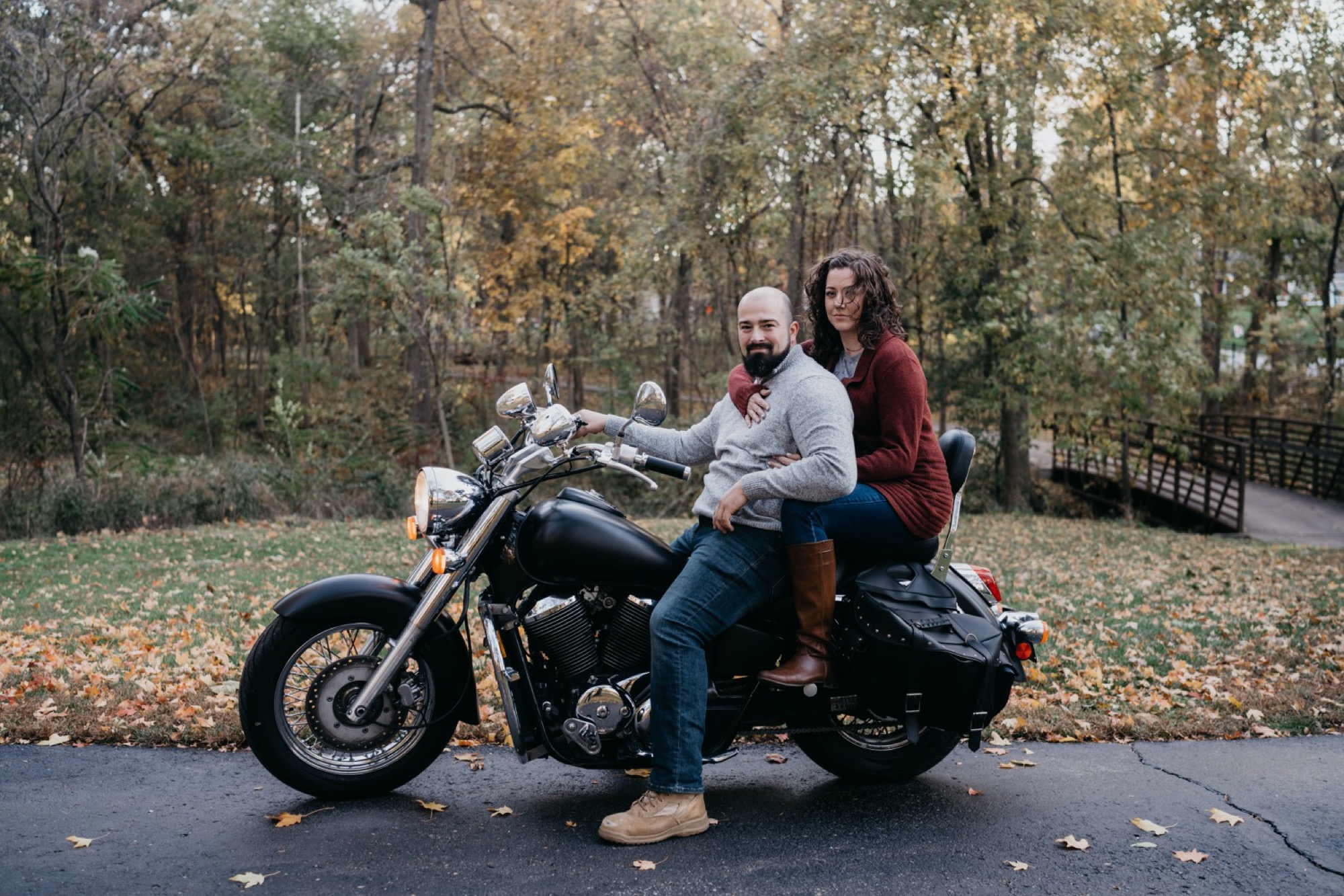 couple on motorcycle in antioch park engagement