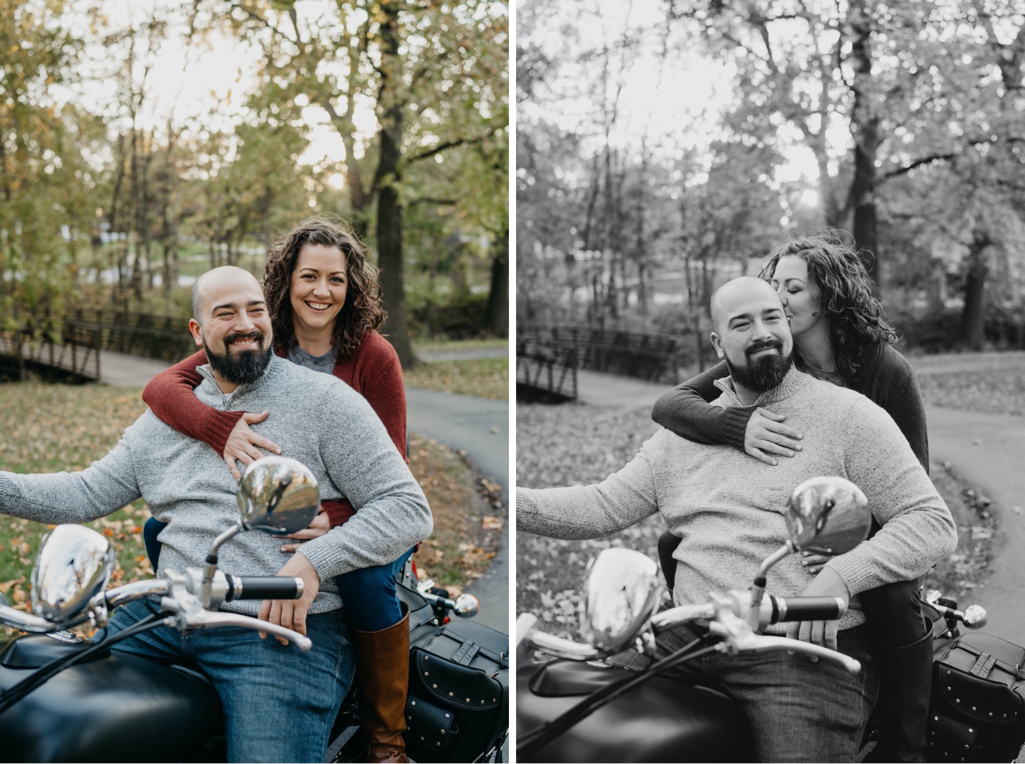 couple on motorcycle in antioch park engagement