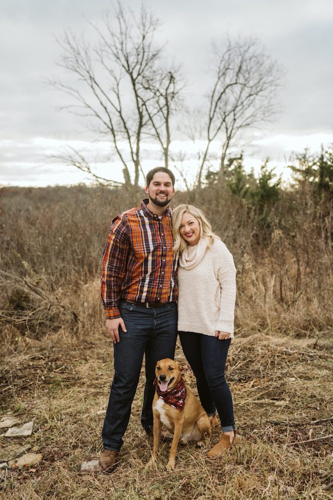 engagement session with dog at shawnee mission park