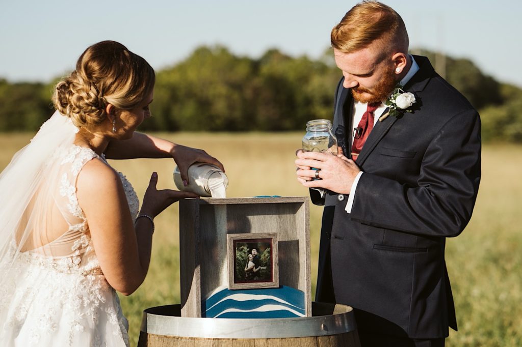 Sand ceremony at sweet clover farms wedding