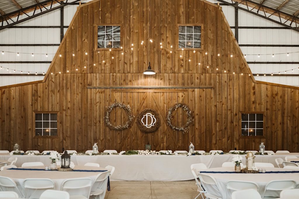 reception decor at sweet clover farms wedding